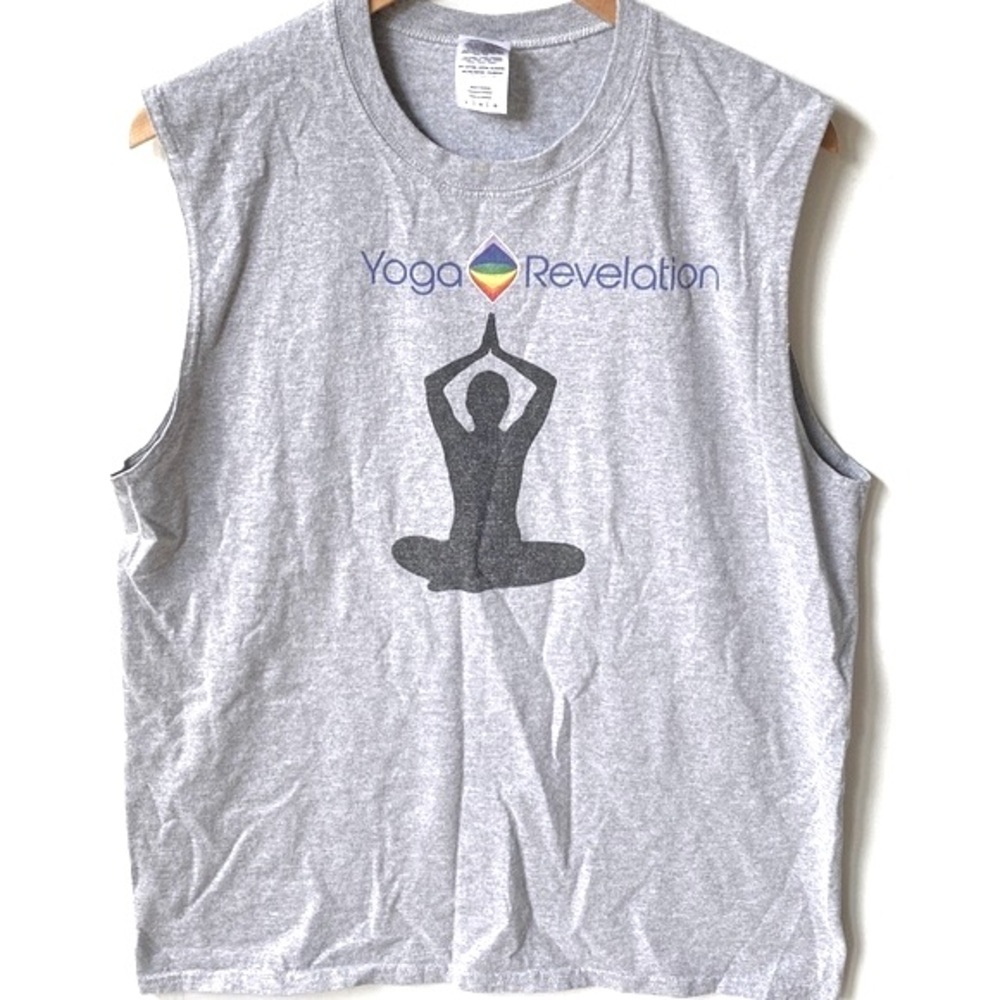 Gildan‎ gray sleeveless yoga tee, Size L